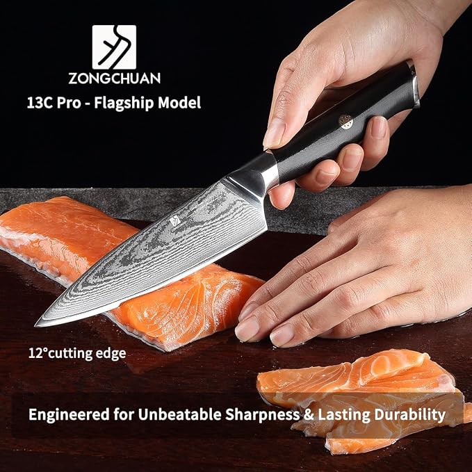 Utility Knife,5.5inch Damascus knife,67-Layer High Carbon Stainless Steel Kitchen Knife,Professiona Sharp Cutting Knives with Black Ergonomic G10 Handle,Gift Box for Home and Kitchen Birthday Gift