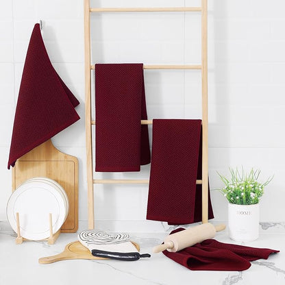 Homaxy 100% Cotton Waffle Weave Kitchen Dish Towels, Ultra Soft Absorbent Quick Drying Cleaning Towel, 13 x 28 Inches, 18-Pack, Burgundy