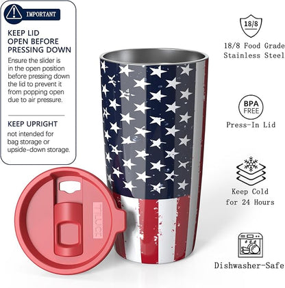 TILUCK 20 oz Insulated Tumbler with BPA-Free Lid, Stainless Steel Vacuum Travel Coffee Mug, Double Wall Coffee Tumbler（20oz，RedFlag）