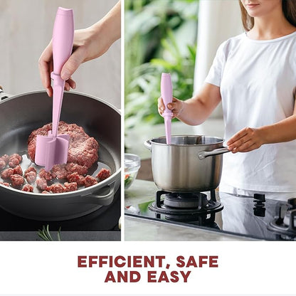 2 Pcs Meat Chopper, Hamburger Grinder, Premium Heat Resistant Smasher for Ground Beef, Burger Grinder Nylon Potato Mix Tool-Pink