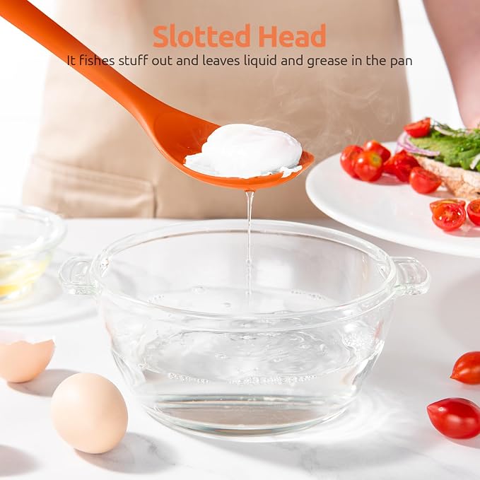 600ºF Heat Resistant Silicone Spoons: U-Taste 13.3in Solid & Slotted Kitchen Cooking Spoon, Nonstick Long Rubber Utensil, Sturdy for Mixing, Serving, Stirring, Frying, Draining (Orange, 2PCS)