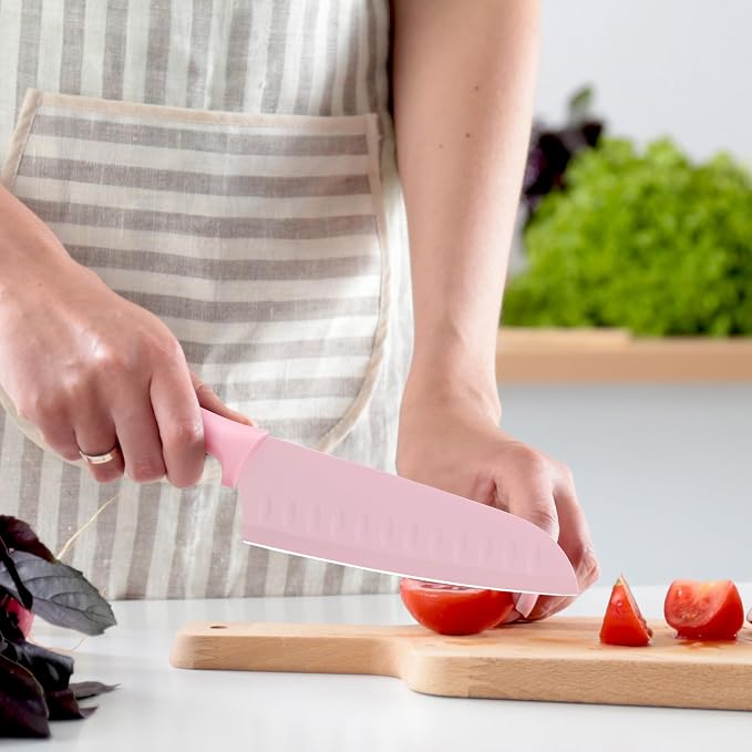hecef Colorful Knife Set, 3 Pieces with Covers, Dishwasher Safe, Stainless Steel Colour Coded Non-Stick Cooking Knives Including Paring, Utility, Bread, Carving