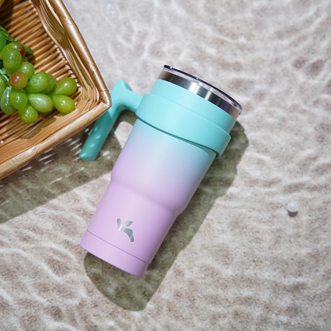 Konokyo 20 oz Tumbler with Handle and 2 Straw 2 Lid, Insulated Water Bottle Stainless Steel Vacuum Cup Reusable Travel Mug,Gum