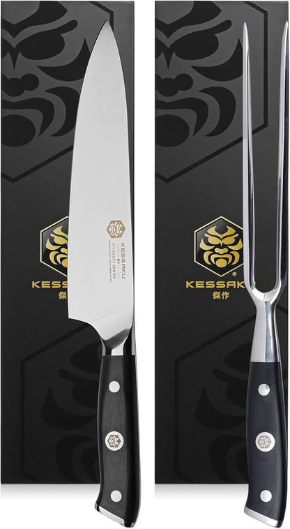 KESSAKU 8-Inch Chef Knife & 7-Inch Meat Fork Set - Dynasty Series - German HC Steel - G10 Full Tang Handle