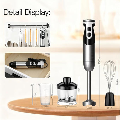 MegaWise 5-in-1 Hand Blender, Powerful Immersion Stick Blender with Titanium Reinforced Blades, 12-Speed Control, Includes Chopper, Beaker, Whisk & Frother for Smoothies & Baby Food