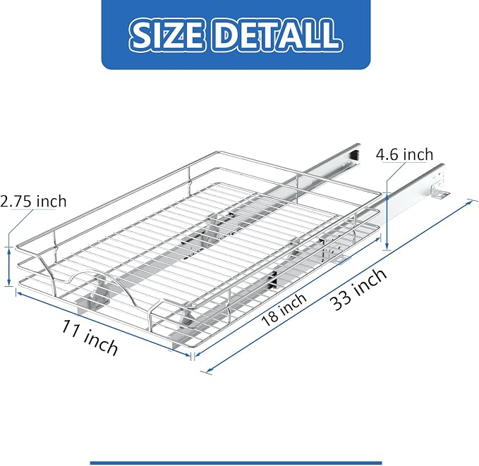 ROOMTEC Pull Out Cabinet Organizer 11"W x 18"D, for Cabinet Pull Out Shelves Cabinet Drawers Slide Out Kitchen Cabinet Organizer Storage Shelves, Fits 12.5" Opening Cabinet
