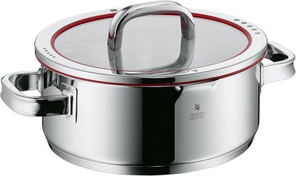 WMF cookware Ø 24 cm approx. 4,1l Function 4 Inside scaling lid - pour off or decant liquids without spilling to keep your dishes and cooker clean. Made in Germany hollow side handles glass lid Cromargan stainless steel brushed suitable for all stove t...