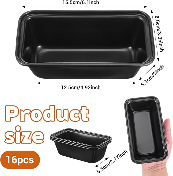 16 Pack Mini Loaf Pans for Baking, 6.1" Carbon Steel Nonstick Small Bread Pans for Banana Bread, Meatloaf, Brownies & Pound Cakes – Oven Safe, Easy Release & Dishwasher Safe Bakeware Set