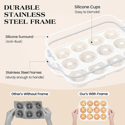 3 Inch Silicone Mini Fluted Tube Cake Pans with Metal Reinforced Frame, 12-Cavity Non-Stick Mini Flan Molds for Daily & Holiday Desserts (1 Pack)