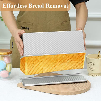 SS&CC Pullman Loaf Pan with Lid 13x4 | 2.2lb Carbon Steel Bread Pan for Homemade Sourdough & Sandwich Bread | Nonstick Bakeware, Heavy Duty & Easy Clean (Silver, 2.2lb (1-Pack))