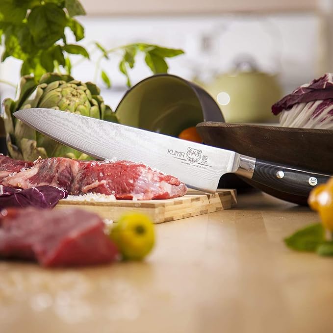 Damascus Kitchen Knives - Made with Japanese Cold Steel - Easy Glide for Precision, Carving, Dicing & Mincing - Round Bolster & Comfort Grip Provides Hours of Easy Use - 3 Pack