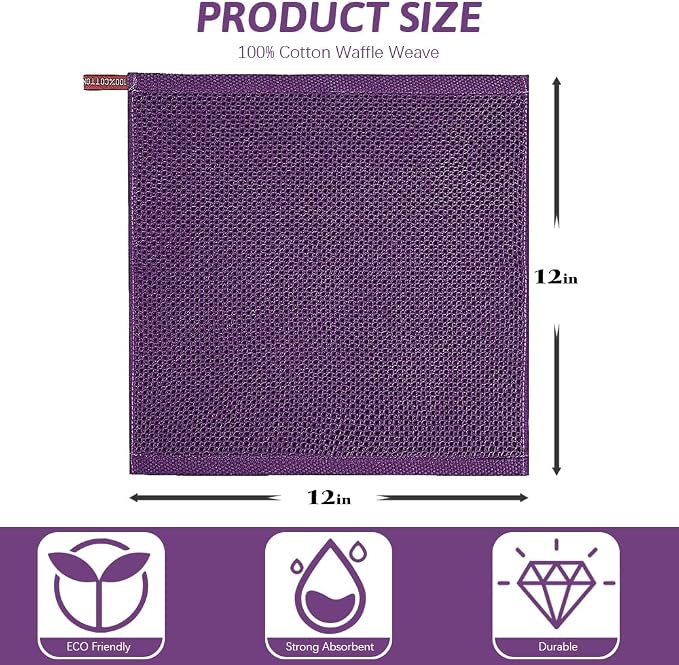 Nialnant 6 Pack Kitchen Dish Cloths,100% Cotton Dish Rags for Washing Dishes,Super Soft Absorbent Cleaning Rags-Purple,12x12 Inch