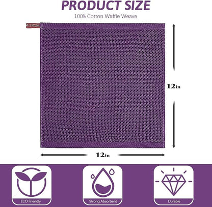 Nialnant 100% Cotton Dish Cloths for Washing Dishes, 4 Pack Waffle Weave Dish Towels,Super Soft Absorbent Cleaning Rags-Purple,12x12 Inch