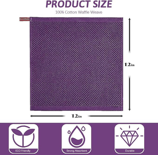 Nialnant 100% Cotton Dish Cloths for Washing Dishes, 4 Pack Waffle Weave Dish Towels,Super Soft Absorbent Cleaning Rags-Purple,12x12 Inch
