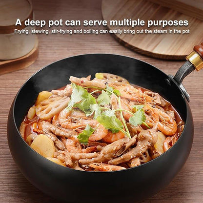 Carbon Steel Wok Pan, 10.2 INCH Nonstick Pre-Seasoned Woks & Stir-Fry Pans with Lid, No Chemical Coating Wok Flat Bottom Small Handmade Chinese Wok for Induction, Gas, Electric & All Stoves