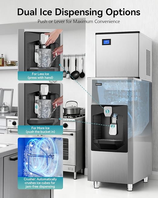 EUHOMY Commercial Ice Maker Machine 500Lb/24H, Ice Ready in 10-15 min,SECOP Compressor, Industrial Ice Machine with 130Lbs Automatic Ice Bin Dispenser, Ice Maker Machine for Hotel/Restaurant/Business