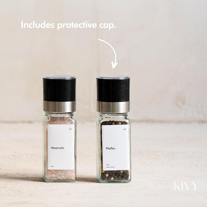KIVY Salt and Pepper Grinder Set of 2 – Adjustable Ceramic Grinder – Spice Mill – Pepper & Salt Grinder