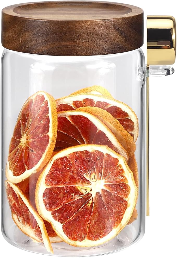 Glass Jars with Airtight Lid Scoop 30oz, Glass Coffee Ground Jar Container Round Clear Glass Storage Canister for Bean Spice Pantry Sugar Tea Seasoning Cookies Candy Chocolate (900ml(30oz)-1 Pack-B)