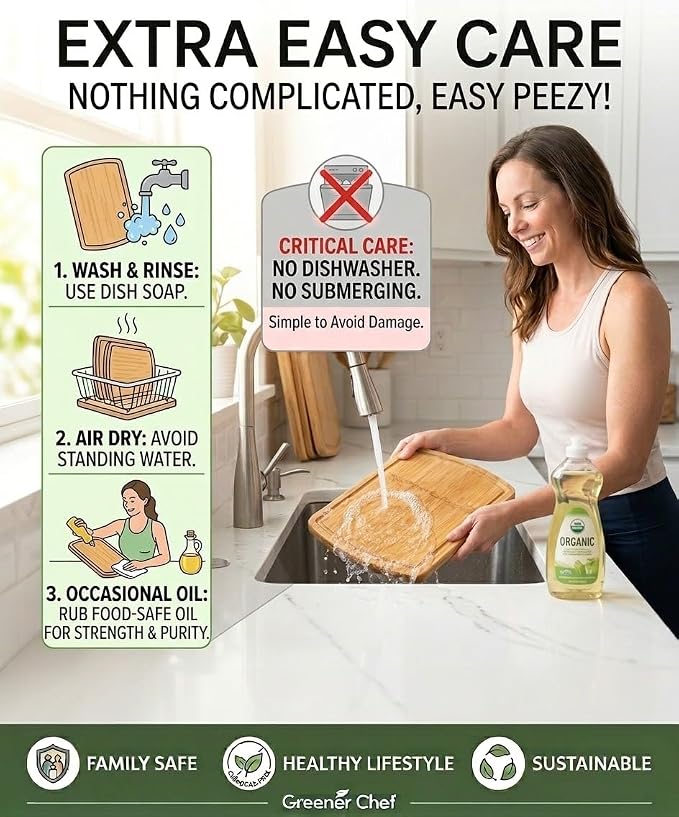 Greener Chef Luxury Bamboo Cutting Board Set of 3 with Glue-Free Surface Technology - Extra Spacious Wood Cutting Boards for Kitchen and XL Chopping Board Set - Replacements for Life