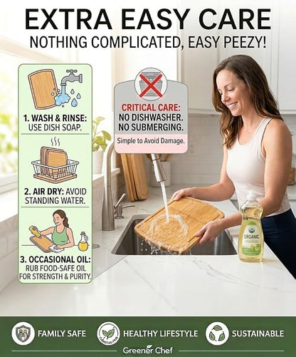 Greener Chef Luxury Bamboo Cutting Board Set of 3 with Glue-Free Surface Technology - Extra Spacious Wood Cutting Boards for Kitchen and XL Chopping Board Set - Replacements for Life