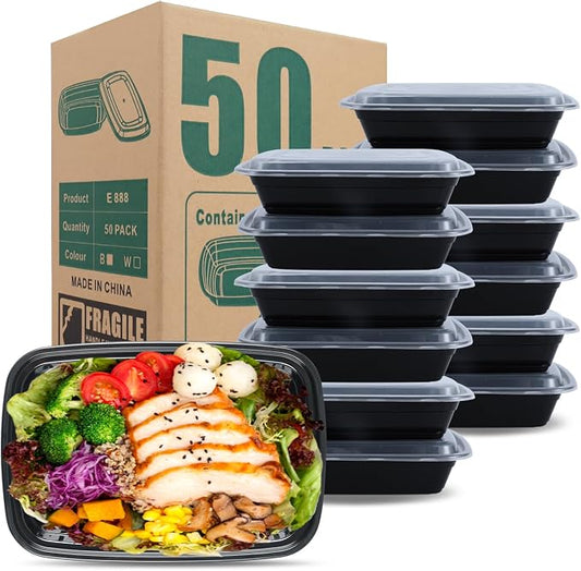 50 Pack (100 Pieces) 32oz Meal Prep Containers with Lids, Reusable Plastic Food Storage & Take Out Boxes - BPA-Free, Leakproof, Microwave, Dishwasher, Freezer Safe for Lunch, To Go