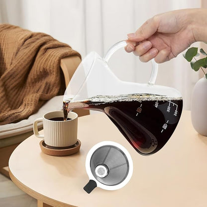 17oz/500ML Glass Pour Over Coffee Maker & Stainless Filter | Double Stainless,Thickened Heat-Resistant Borosilicate Glass,Plastic Free Pour Over Coffee Dripper for Home,Camping