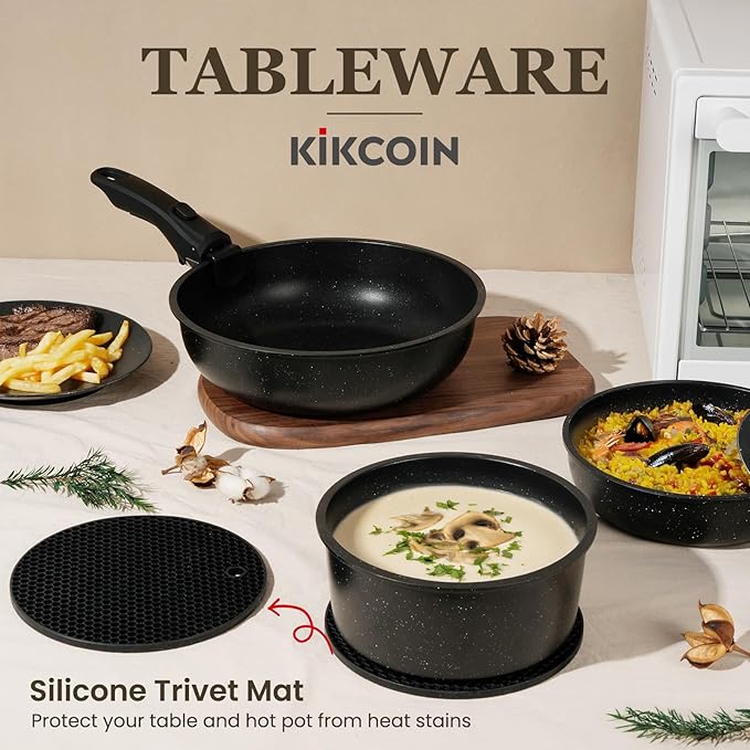 22 Pack Nonstick Pots and Pans Set, KIKCOIN Cookware Set with Detachable Handle, Kitchen Cooking Pans Set with Frying Pan, Grill Pan - Stackable for RV Kitchen, Induction Ready, Dishwasher/Oven Safe