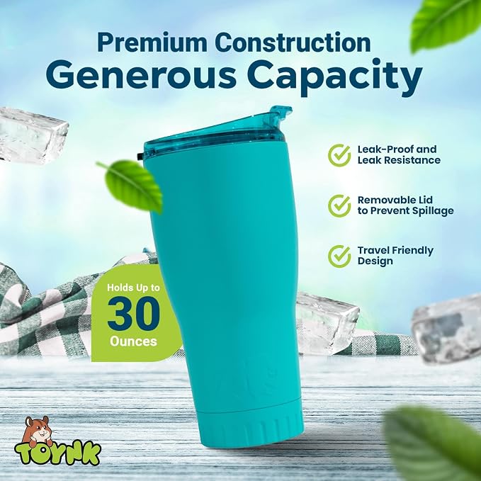 Silver Buffalo Double Walled Vacuum Insulated Stainless Steel Tumbler With Flip Top Lid Keeps Hot and Cold, Travel Coffee Mug Leakproof Lid, 30 Ounces, Matte Teal Blue