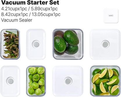 VAKUEN Premium Airtight Food Storage Containers & Vacuum Sealer Machine Starter Set, 4-piece Container with Sealer, 100% Leak Proof,Keep food fresh up to 5 times longer than non-vacuum strorage.