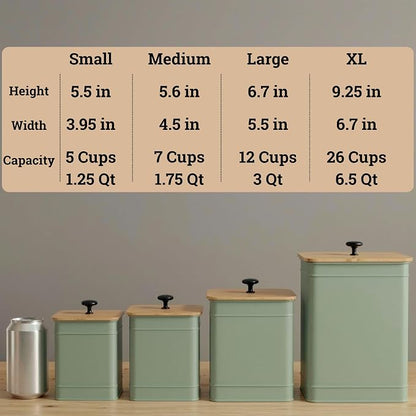 Kitchen Canisters for Countertop Set of 4 with Customizable Chalkboard Labels & Marker Pen - Big Iron Kitchen Canisters with Airtight Lids - Sage Green Canister Set - Flour and Sugar Containers