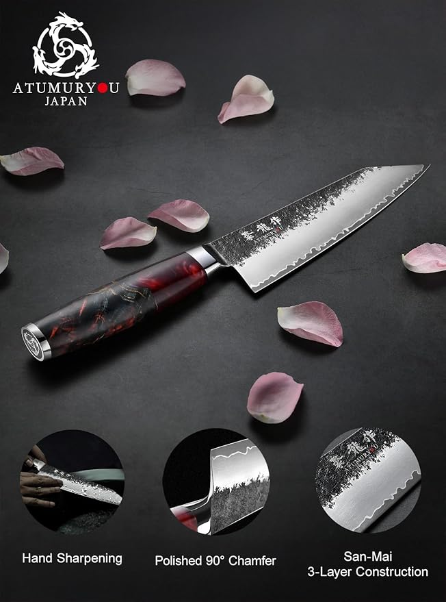 Japanese Chef Knife with VG10 Steel, 7 Inch Hand Forged Kiritsuke Knife, Sharp Kitchen Knives with 3 Layers Composite Steel, Professional Chefs Knife with Ergonomic Handle, Cooking Gifts for Men