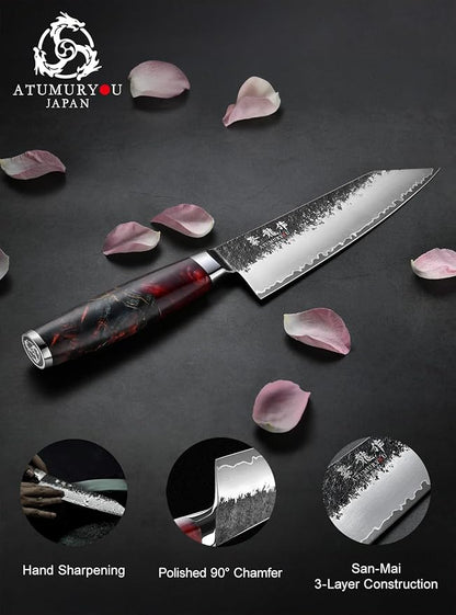 Japanese Chef Knife with VG10 Steel, 7 Inch Hand Forged Kiritsuke Knife, Sharp Kitchen Knives with 3 Layers Composite Steel, Professional Chefs Knife with Ergonomic Handle, Cooking Gifts for Men