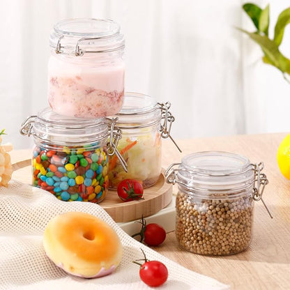 Suclain 8 Pcs 10 Oz/300ml Plastic Storage Jars with Airtight Hinged Lids Bulk, Clear Wide Mouth Food Storage Containers Empty Bottles Sealed Jars for Home Kitchen Candy Herbs Spices Coffee Nuts