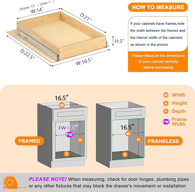 Pull Out Cabinet Organizer, 14" W x 21" D Soft Close Pull Out Drawers for Cabinets with Heavy Duty Slides, Wood Slide Out Drawers for Kitchen Cabinets