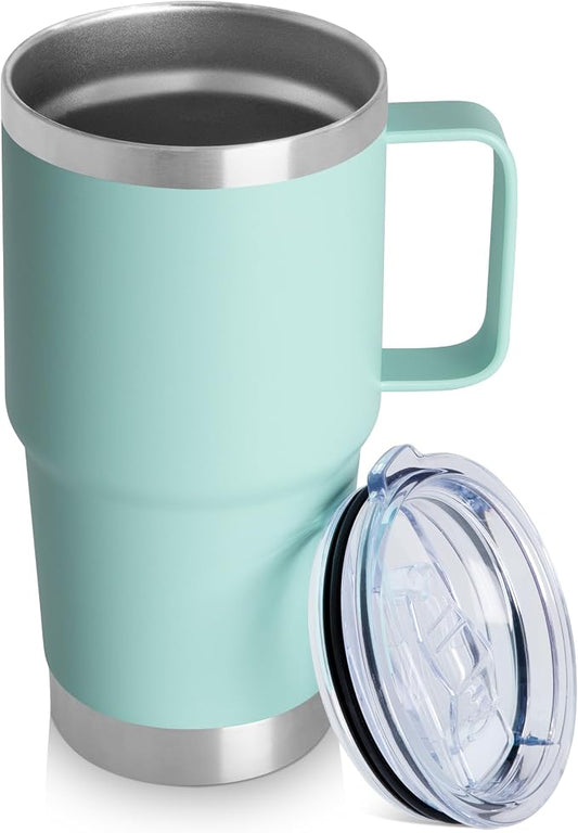 20oz Tumbler with Lid, Stainless Steel Tumbler with Handle, Metal Insulated Travel Coffee Mug with Handle, Double Wall Vacuum Spill Proof Tumbler Cup, Mint Green 1 Pack