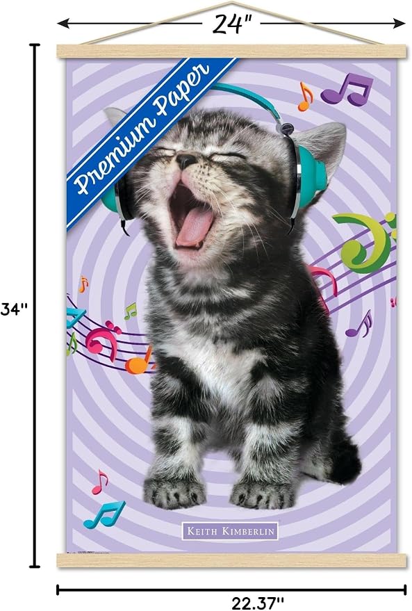 Trends International Keith Kimberlin - Kitten - Singing Wall Poster, 22.375" x 34", Premium Print and Beechwood Hanger Bundle