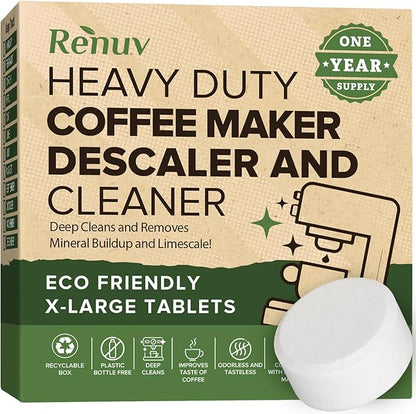 Renuv® Coffee Maker Cleaner + Dishwasher Cleaner Bundle | Heavy Duty, Kitchen Appliance Deep Cleaning, Descaling, 12 Tablets of Each