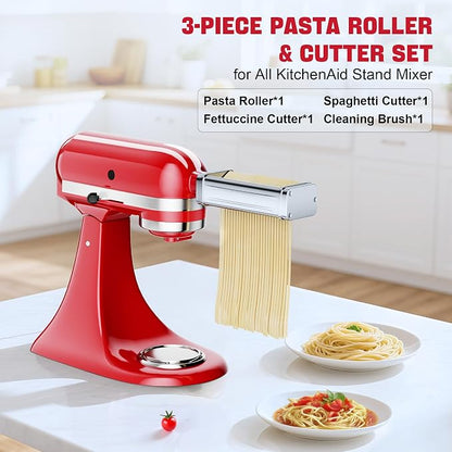 Pasta Maker Attachment for all KitchenAid Stand Mixer, including Fettuccine Cutter
