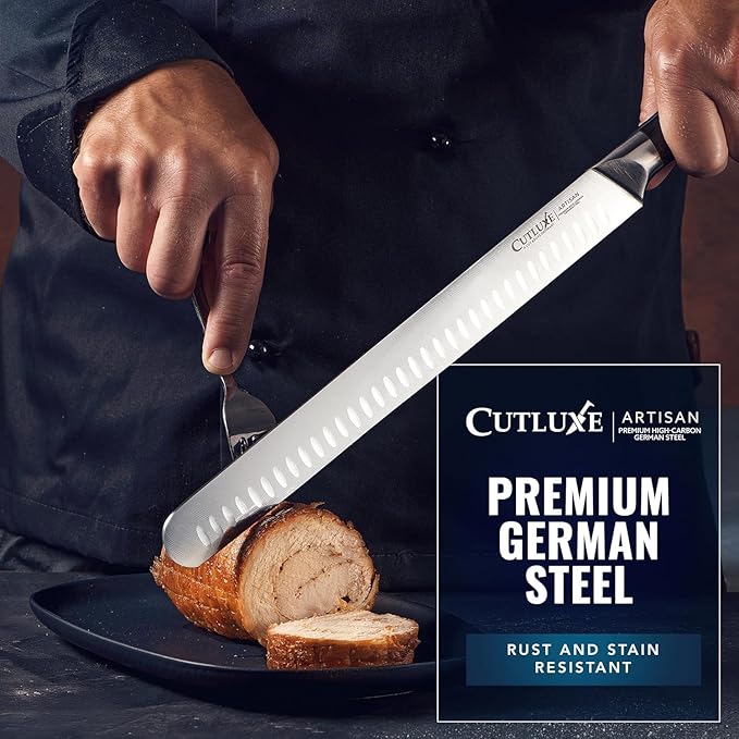 Cutluxe Carving Knife Set for BBQ & Brisket – Razor Sharp German Steel Slicing and Boning Knife for Meat Cutting, Full Tang & Ergonomic Handle, Fathers Day Gift For Dad – Artisan Series