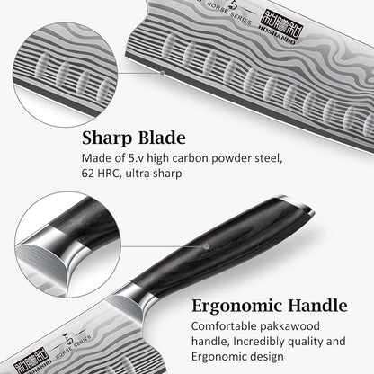 HOSHANHO 7 Inch Nakiri Knife, Japanese High Carbon Powder Steel Vegetable Cleaver Knife for Chopping, Razor Sharp Multipurpose Asian Chef Knife with Ergonomic Handle