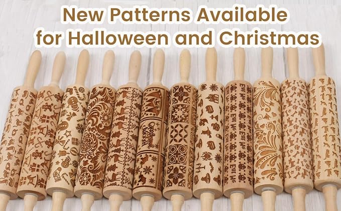 Embossed Rolling Pin for Baking Cookies Embossing Rolling Pins with Design Wooden Engraved Springerle Roller Pin Dough Animal Patterned Clay Pottery Ceramic Stamp Mold Gifts Bakers Women (Cat)