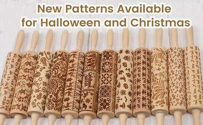 Embossed Rolling Pin for Baking Cookies Embossing Rolling Pins with Design Wooden Engraved Springerle Roller Pin Dough Animal Patterned Clay Pottery Ceramic Stamp Mold Gifts Bakers Women (Cat)