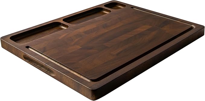 THETCHRY Walnut Cutting Boards For Kitchen, End Grain Wooden Cutting Board with Handle, Chopping Board Double Sided Charcuterie Boards For Meal Prep & Serving with Gift Box（Black Walnut）17”X13” X1”