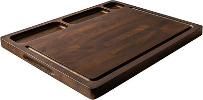 THETCHRY Walnut Cutting Boards For Kitchen, End Grain Wooden Cutting Board with Handle, Chopping Board Double Sided Charcuterie Boards For Meal Prep & Serving with Gift Box（Black Walnut）17”X13” X1”