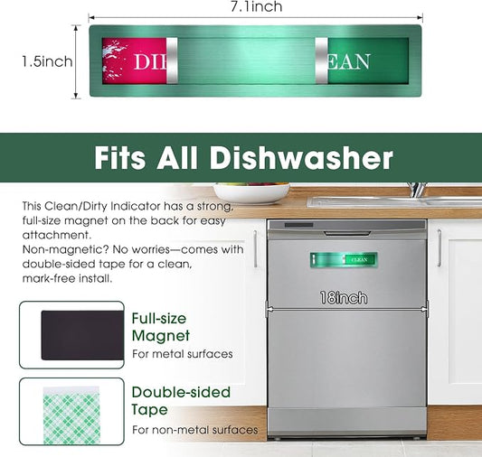 Dishwasher Magnet – Red & Green Clean Dirty Sign, 304 Stainless Steel with Adhesive Tape, Easy Slide for Kitchen Decor & Home Organization Gift (S106)