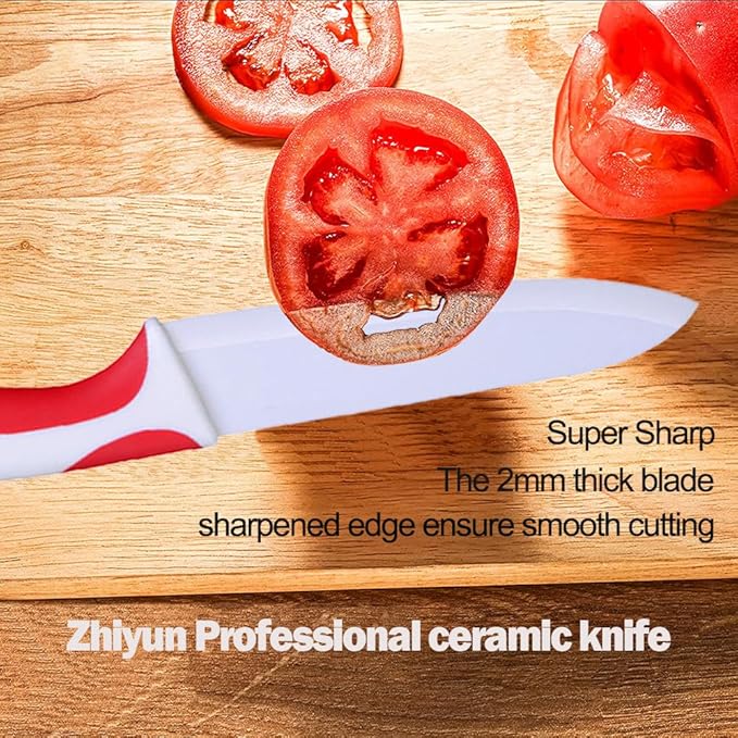 Zhiyun Professional Ceramic Kitchen Knife 6 Inch, Kitchen knife, 6” Chef knife with Sheaths Covers, Sharp Blade and Ergonomic Handle, Suitable for Chopping Meat Vegetables Fruit and bread.(Red)