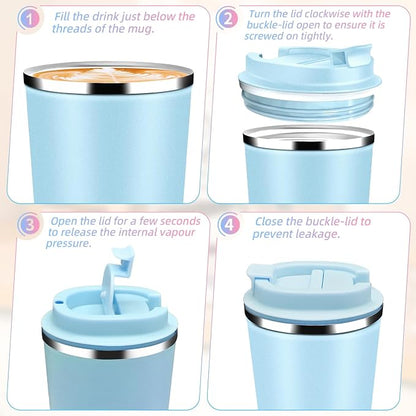 Insulated Travel Coffee Mug Reusable Coffee Tumbler Cup with Flip Lid Leak Proof Spill Proof for Office School Party Camping Hot and Cold Drink,Stainless Steel 17oz (Blue Pink)