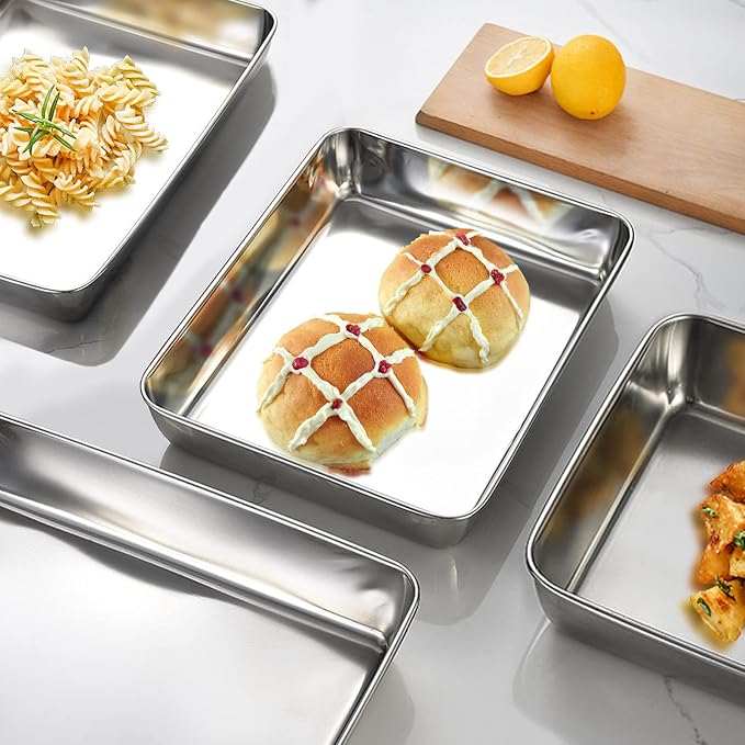 Baking Sheet with Rack Set, Sheet Pan With Rack, Heavy-Duty Stainless Steel Cookie Sheet Baking Pan Tray with Cooling Rack, Non-Toxic Easy to Clean and Dishwasher Safe (14.2x11x2.3 inches)