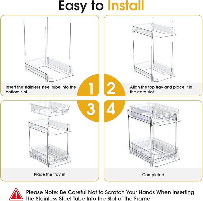 2 Pack Medicine Cabinet Organizer with Dividers, Medicine and Vitamin Bottle Storage, MultiUse Pull-Out Under Sink Organizer Storage Container, Suitable for Cabinets, Bathrooms, Dressing Tables,Pantry