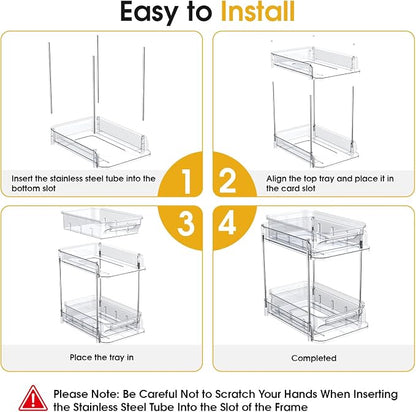 2 Pack Medicine Cabinet Organizer with Dividers, Medicine and Vitamin Bottle Storage, MultiUse Pull-Out Under Sink Organizer Storage Container, Suitable for Cabinets, Bathrooms, Dressing Tables,Pantry